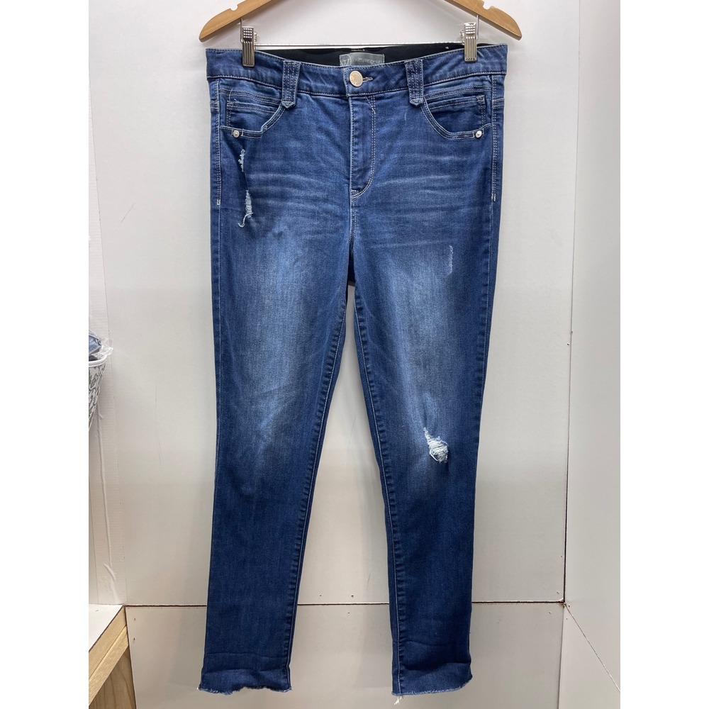 Wit & Wisdom Ab-solution Skinny Jeans Medium Wash Distressed Frayed Hem Size 10